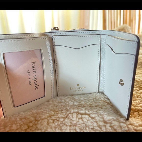 SOLD~Kate Spade White Tri Fold Wallet w/ Zipper - Picture 3 of 4